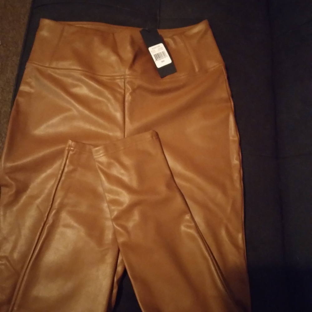 (SOLD).....Black Tape Faux Leather Leggings - Picture 3 of 3